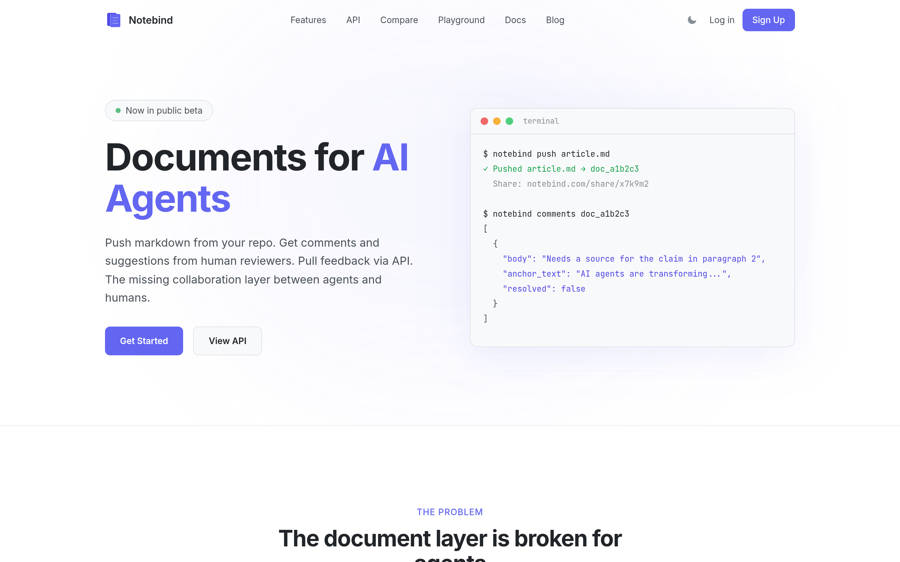 Notebind homepage